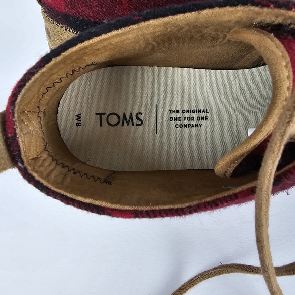 Toms Bota Desert Boots Red Plaid Felt Ankle Chukka Booties 8 - Picture 7 of 10
